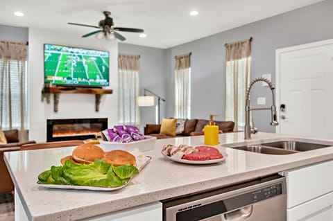 A great big kitchen Island for game day snacks and meals!