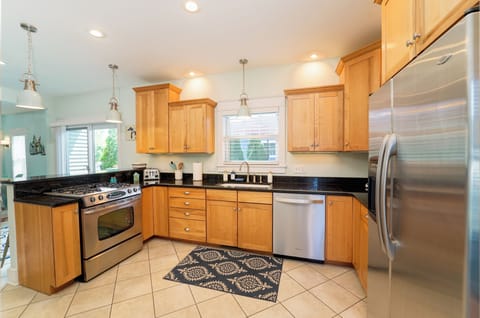 Fully stocked kitchen for your cooking and baking needs.