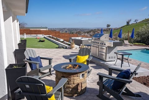 gas fire pit with seating & BBq