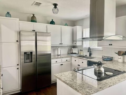 Fully stocked kitchen.