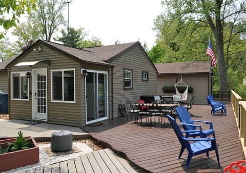 Back patio area with a dock for fishing and to tie your boat up.