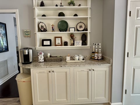 The coffee bar is fully stocked.