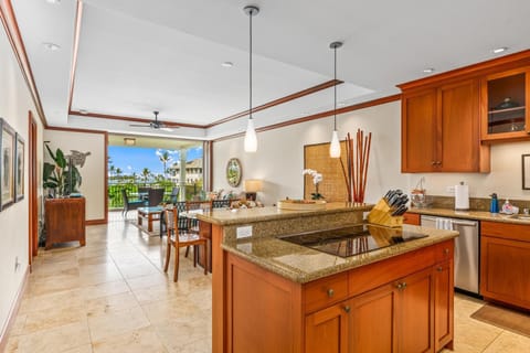 Kitchen area with peaks of the ocean