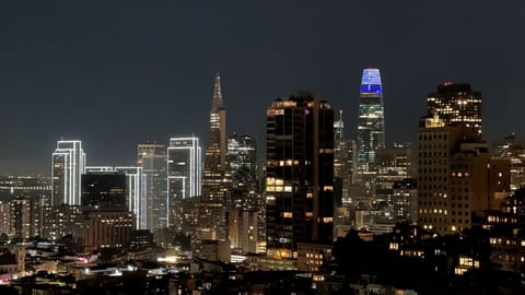 Night time downtown view from the private balcony!
