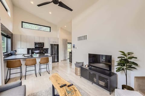 A beautifully lit space, perfect for relaxing or gathering with friends and family.