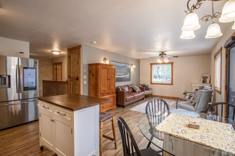 Open to the living room and dining area