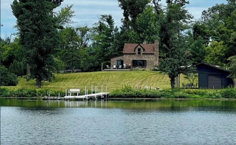 Cabin set back on the hill with great view of the lake. 