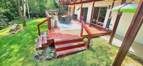 A large deck for outdoor dining or relaxing 
