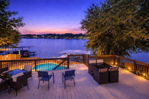 Sunsets on the lake while soaking in the hot tub