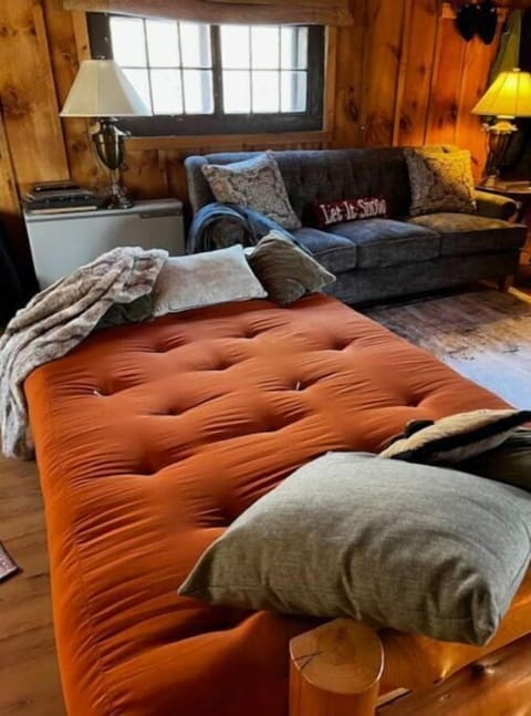 The futon downstairs makes an extra sleeping space and is close to the stove! 