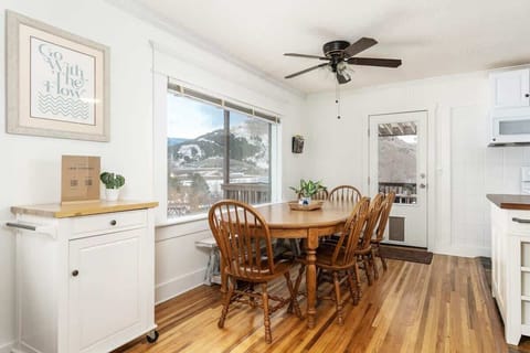 The dining area has fantastic views and quick access to the outdoor patio.