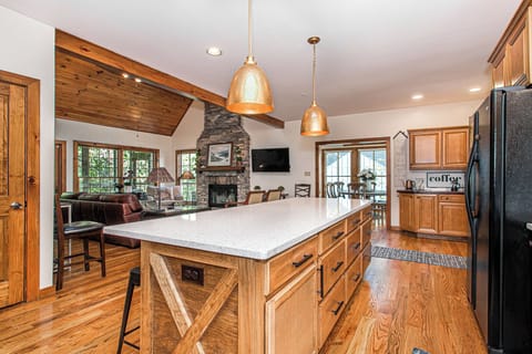 Kitchen that opens to the dining room and living room.