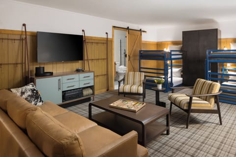Gather for games and movies with extra bunks nearby.