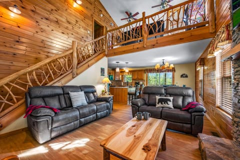 The sofa in the living area is a sleeper sofa.