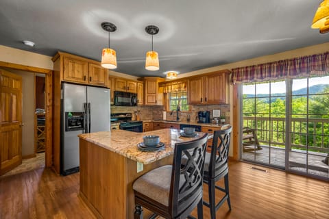 The island provides additional seating.