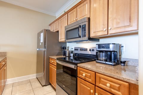 Fully stocked kitchen.