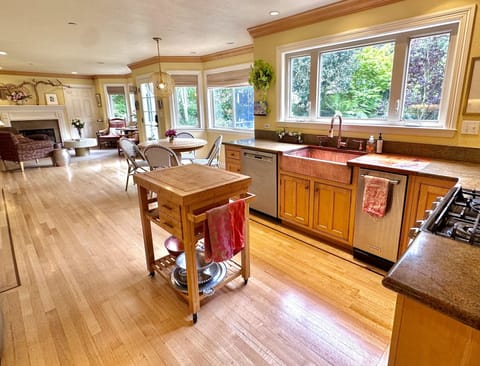 Full kitchen, eating area and family room