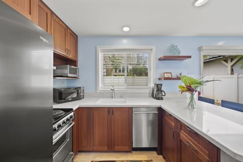 Dishwasher, stove and plenty of counter tops