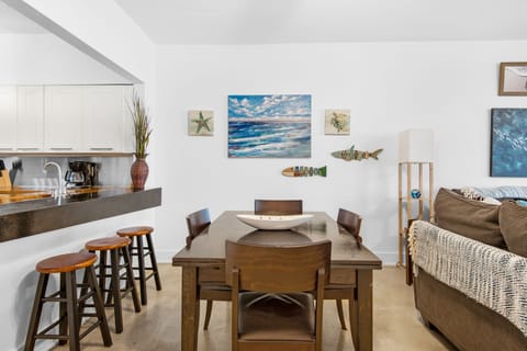 Dining table plus eat-in bar seating