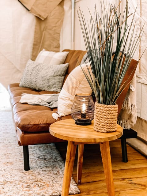 Cozy sofa which converts to a bed for additional guests.