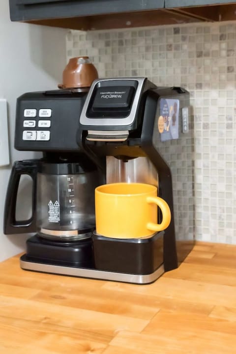 Coffee can either be made from the drip side of this machine or with a K cup