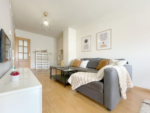 Spacious and bright living room, with a comfortable sofa, TV, air conditioning and all the comforts.
