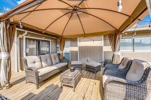 Gazebo with Out Door Seating and Bistro Lights 