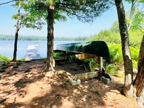 Check out the canoe sitting right next to the dock, ready to go!