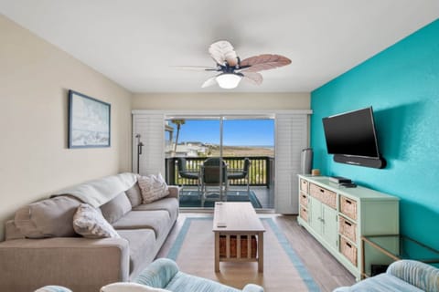 View of balcony from living room.
