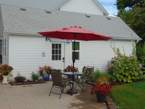 Cabin entrance and patio.