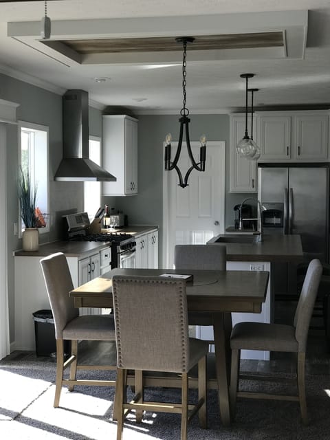 Counter stools and dining area combined