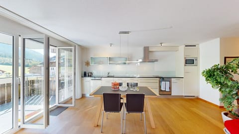 The open kitchen is perfectly equipped