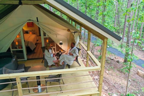 Love Shack-Themed Glamping Tent with Private Hot Tub and Cozy Romantic Vibes