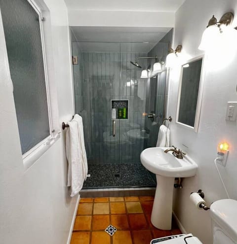 The bathroom with brand new shower