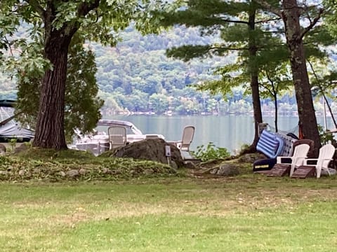 Lake side grassy area next to beach