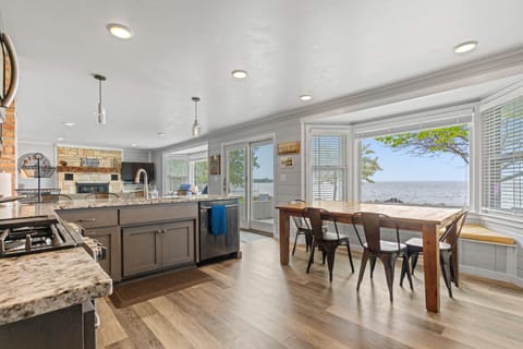 Overlook the water while enjoying a meal