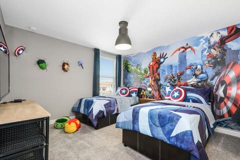 Kids will love this upgraded Marvel themed retreat, complete with two cozy twin beds, eye-catching décor, and a fun atmosphere designed to make their stay extra memorable.