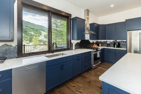 Kitchen with slope side views 