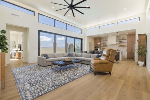 The Living Room/Dining/Kitchen area boasts large ceilings and an inviting floor plan.