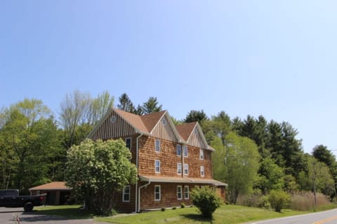 View from the road with parking area
