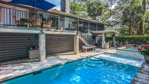 pool and spa, covered deck, lots of poolside space