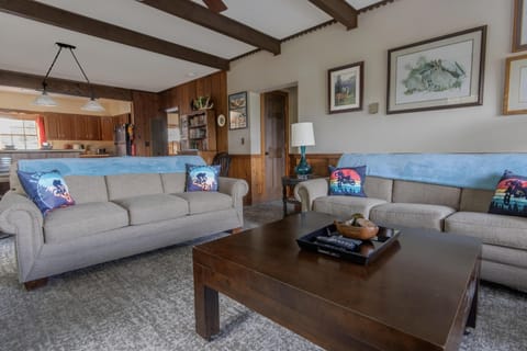 The living room has one sleeper sofa for additional sleeping capacity.