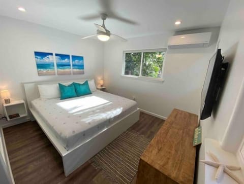 King size bed, AC and a fan for your comfort.
