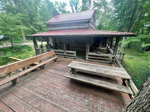 A view of the cabin while seated on the deck.