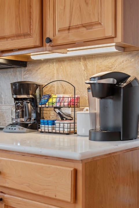 Coffee station is ready for single cups or full pots, morning or night.