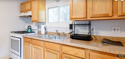 Great, clean kitchen with gas stove.  We do not offer a dishwasher. 