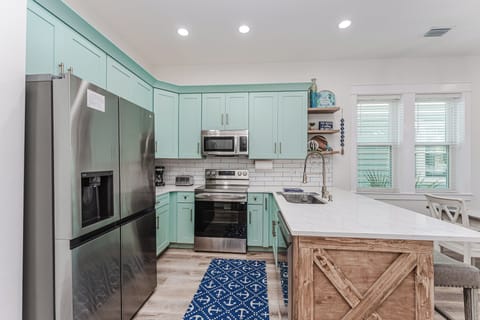 Fully stocked kitchen.