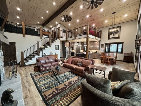 Spacious living room with gas fireplace