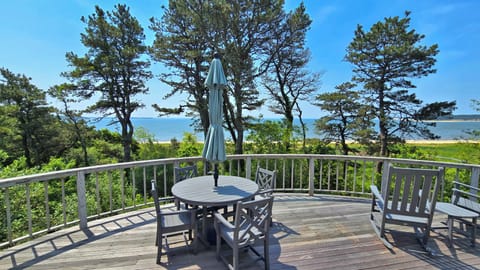 Deck with beautiful Wellfleet Harbor views