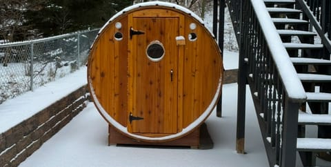 Unwind with our brand new barrel sauna steps from your door with temperature > 150 degrees!